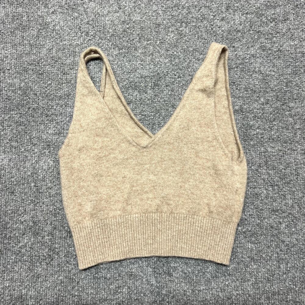 Quince Tank Top Womens XS Beige Mongolian Cashmere Cropped V Neck Knit Sweater